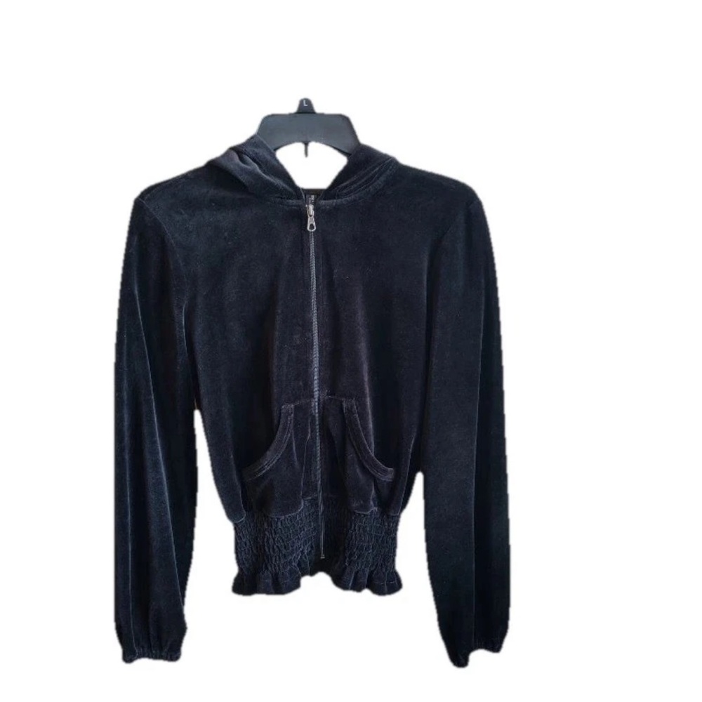 Bisou Bisou Y2K Velvet Full Zip Hooded Jacket Womens S Witchy Goth Cinched Waist